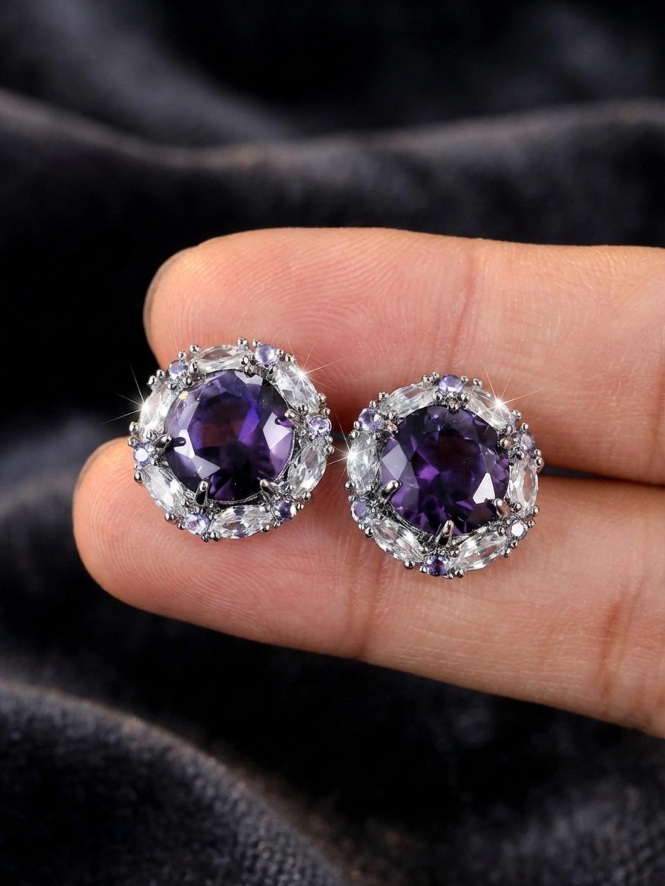 Elegant Zirconia Round Stud Earrings, Luxurious Crystal Ear Jewelry, Fashionable High-End Accessory for Women, Perfect Gift Idea