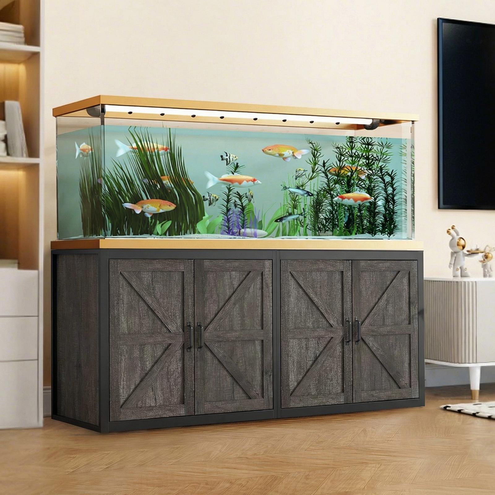 125-150 Gallon Fish Tank Stand with Power Outlet, Heavy Duty Aquarium Stand with Cabinet Storage for Fish Tank Filters and Accessories, 72.9" L*18.9" W Tabletop, 2200 LBS Capacity