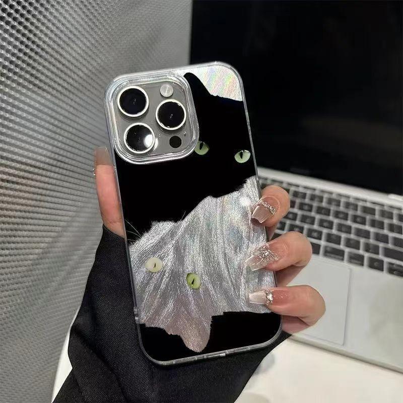 Laser Cat Phone Case, Dark Style Eye Cat Transparent Cover, Compatible with iPhone 17/17 Pro Max, Unique and Cool Design
