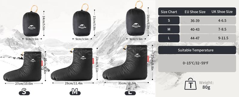 Naturehike Down Booties for Men and Women - Ultralight Winter Warm Socks, Camping Foot Warmer for Backpacking and Outdoor Adventures FathersDayGift