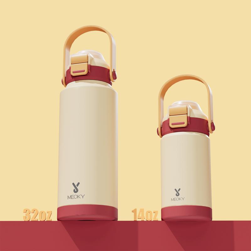 MEOKY 14oz Stainless Steel Cup,Hot Water Mug, Soft Silicone Straw And Direct Drink Spout Design, With Handle And Leak-Proof Lock Lid, BPA-Free, Keep Warm For 34 Hours And Cold For 24 Hours, Suitable For Sports, Office, Travel, And Christmas Gifts