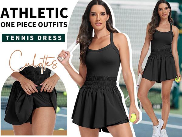 ANRABESS Women's Tennis Dress Shorts Summer One Piece Outfits Athletic Romper Sleeveless Workout Mini Skort Dress