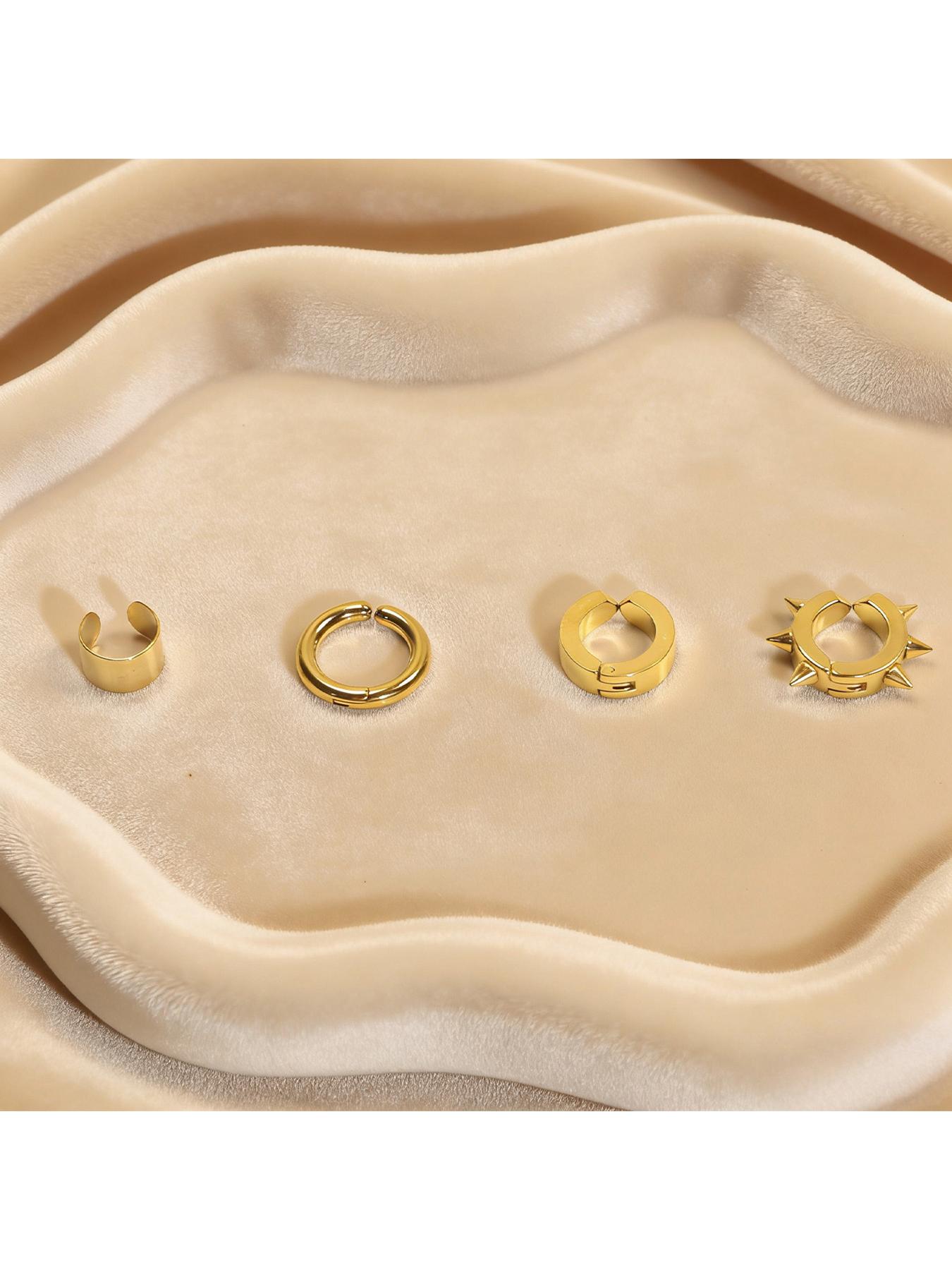 4 Pcs Stainless Steel Clip Earrings Set, No Piercing Required, Unisex Street Style, Random Print, All Seasons, Free Combining