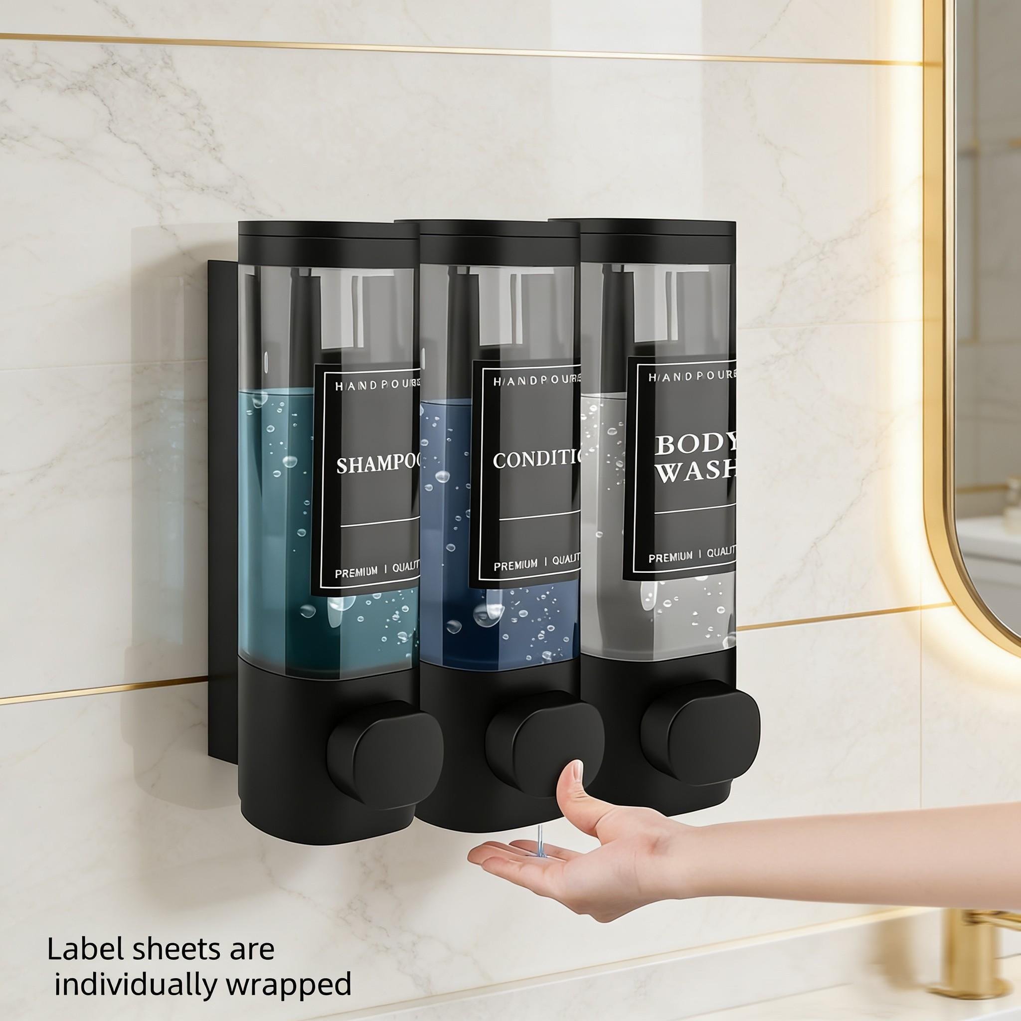 Bathroom Wall-Mounted Shampoo Dispenser, Shower Gel & Conditioner Holder, Triple Function Abs Material, Hotel Kitchen Restaurant Use