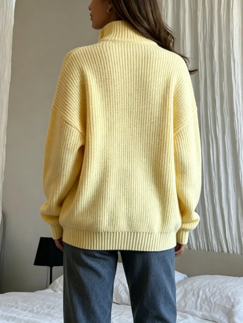 Women's cream knit sweater detail