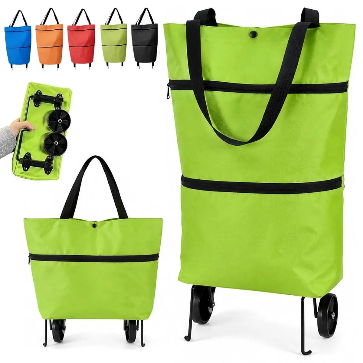 Foldable 2-in-1 Shopping Bag | Lightweight Collapsible Shopping Cart, Folding Shopping Bag Cart, Wheels Reusable Shopping Bags Grocery Bags Shopping Travel Bag on Wheels