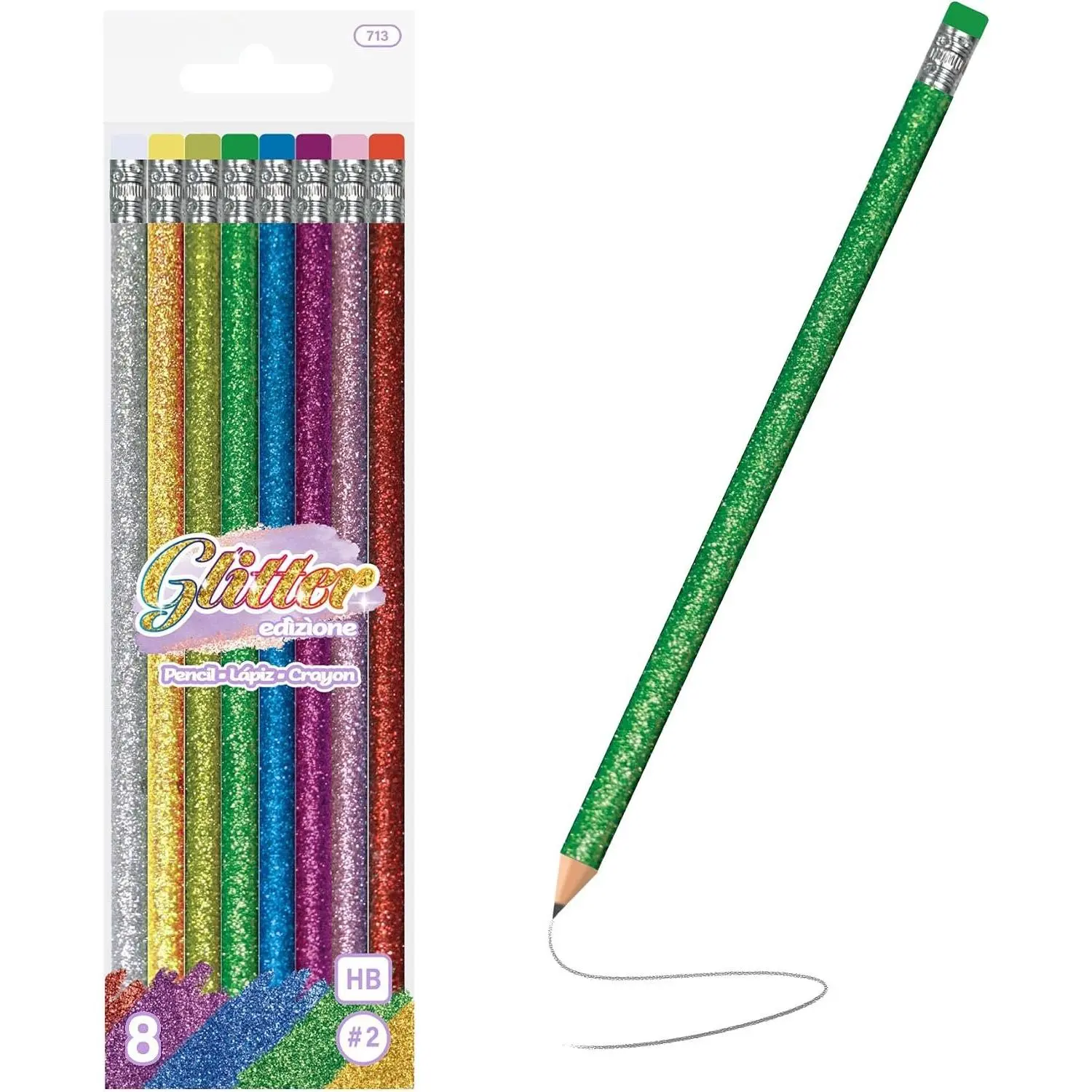 Metallic Glitter #2 Pencils, Eraser, 8 Count | #2 HB lead, Glitter metallic , eraser tops, school, gifts, party favors, fun everyday writing