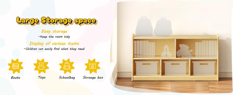 ONBRILL 2-Tier Wood Montessori Cabinet for Kids, Toddler Room Book Shelves Toy Organizers and Storage, Small Book Shelf Storage for Baby Children, Furniture of Classroom, Nursery, Playroom