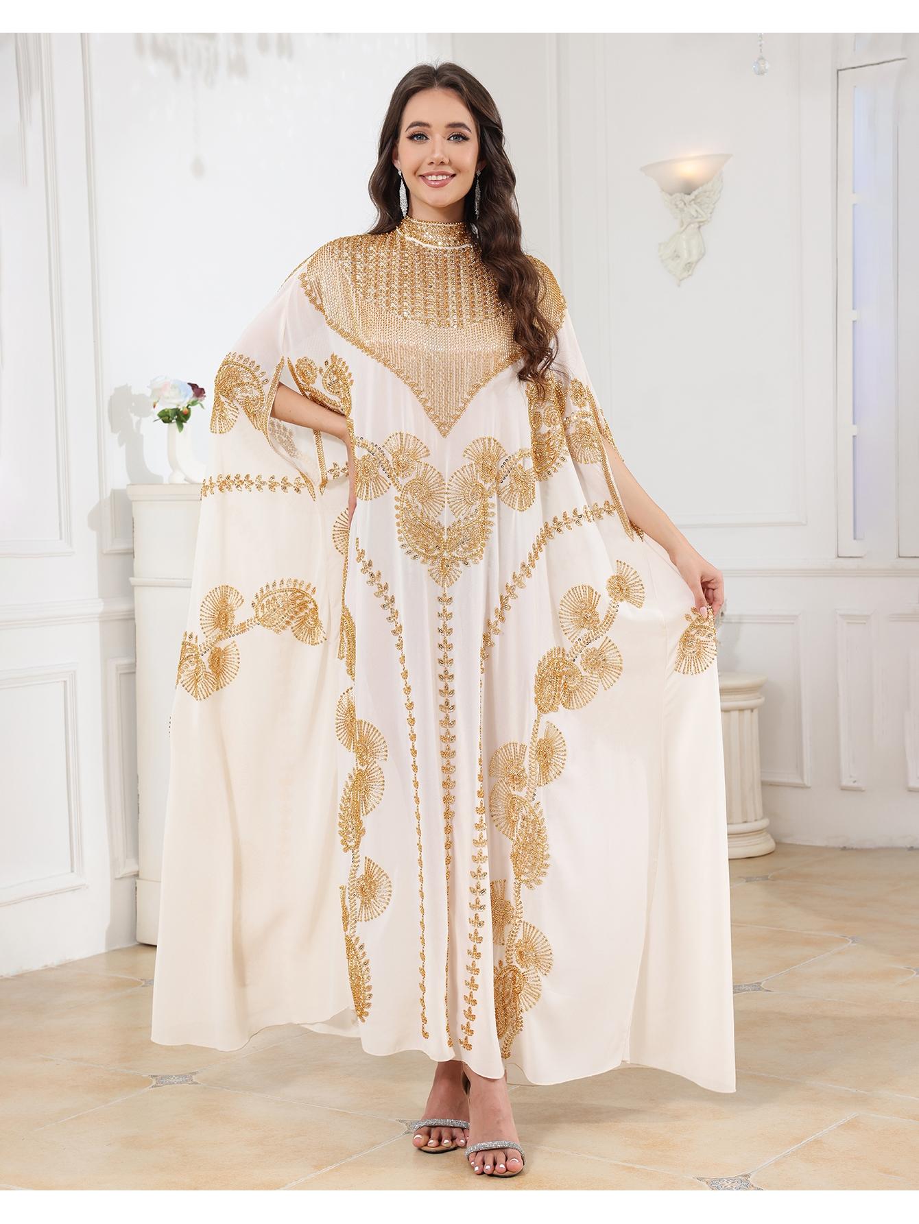 Celesmeety Muslim Abaya Dress, Muslim Dresses, Sequin Long Robe, Elegant Islamic Fashion, Perfect for Weddings and Parties, All-Season Loose Fit