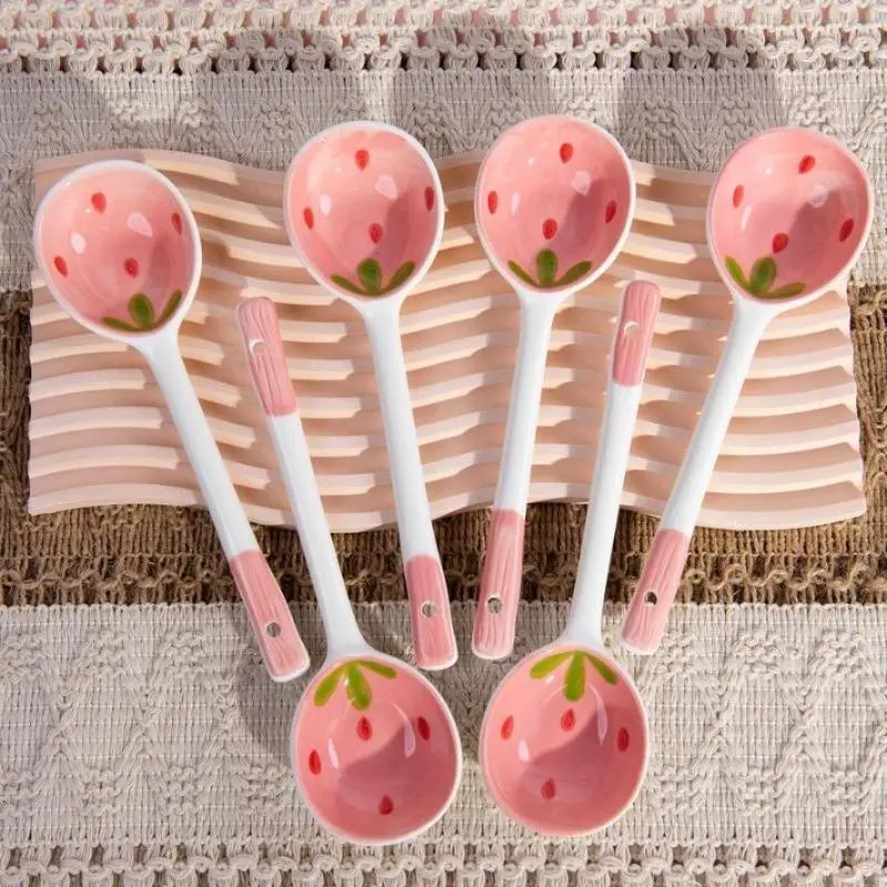Whimsical Design Smooth Ceramic Dessert Spoons Set - 4/8-Piece Kitchen Cutlery, Tea/Yogurt Scoop, Buffet Serving Spoons, Ideal for Youth Kitchen Use (Multiple Sets Available)