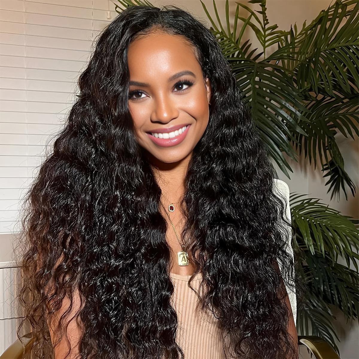 Pizazz Hair Deep wave 13x6/13x5 HD Transparent Lace Front Human Hair Wigs Deep Part Curly Wigs for Women Pre Plucked Pre Bleached