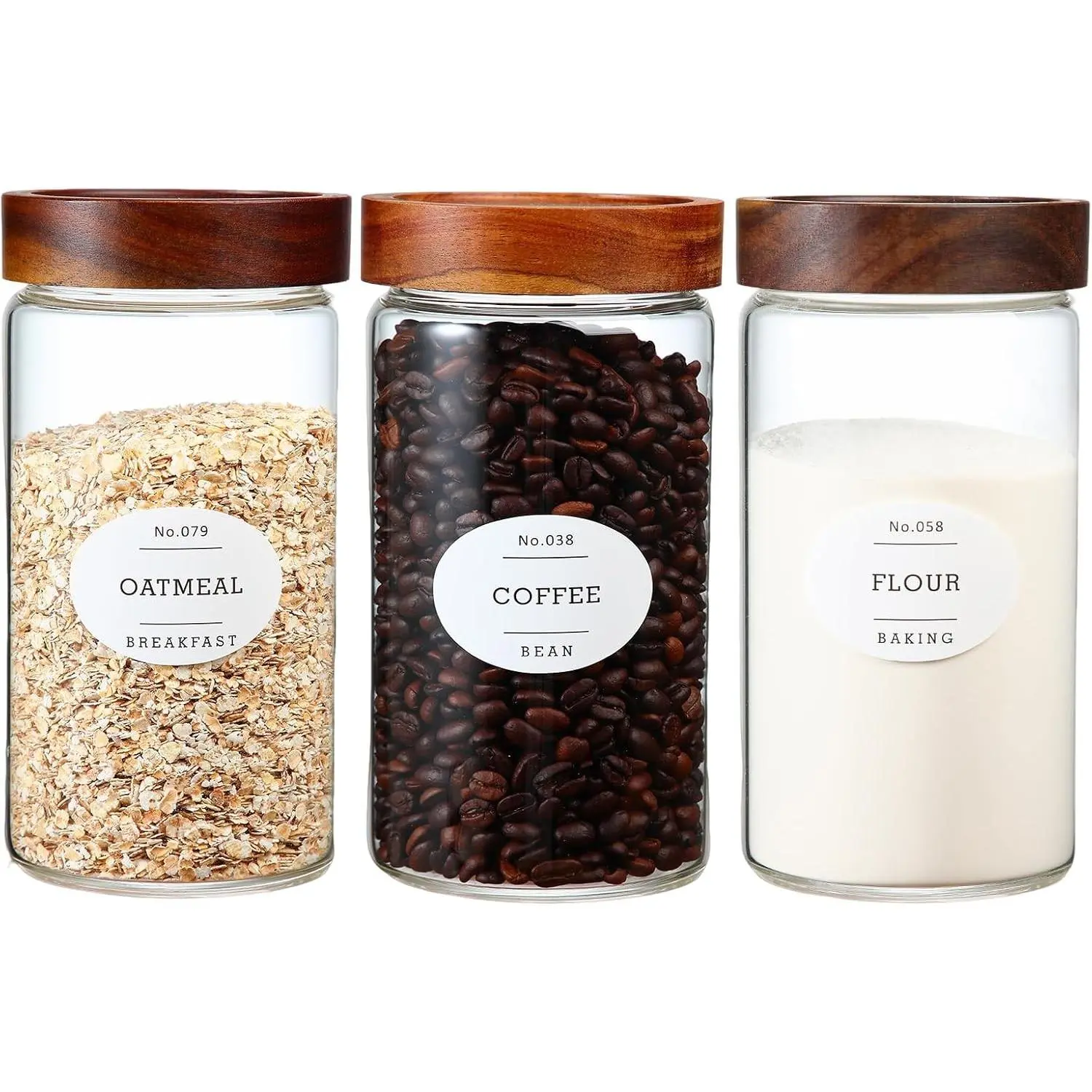 3 Pcs 40.5 fl oz Airtight Glass Jars with Acacia Wood Lids, Food Storage Containers for Coffee, Nuts, Candy, Flour, Sugar, Snacks