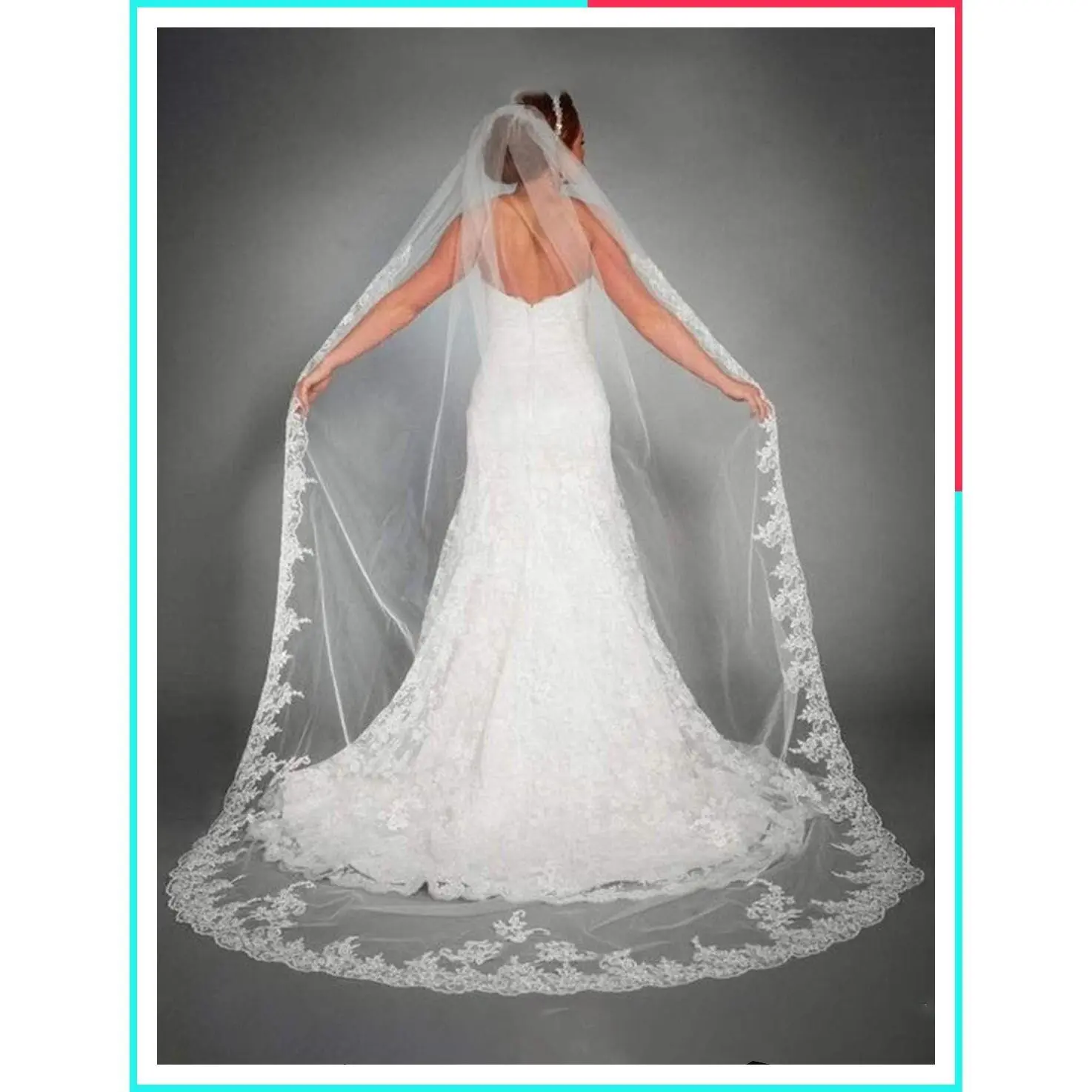 Cathedral Length Wedding Veil with Comb - Long Floral Lace & Tulle Bridal Hair Accessory for Women, 118 Inch