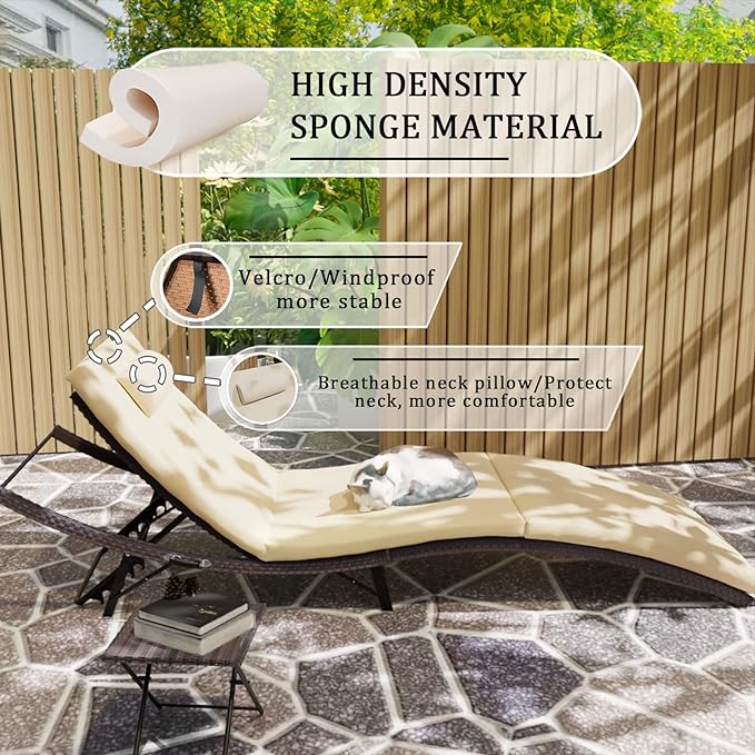 Kullavik Lounge Chair for Outside,3 Pieces Chaise Lounge Outdoor Folding Pool Lounge Chairs（with/without rattan arms）Including Table Rattan Patio Furniture Set