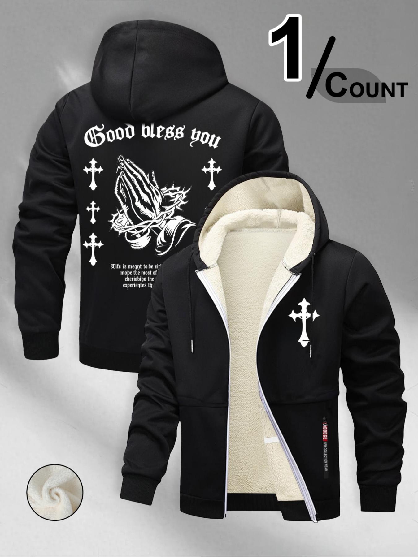 Trendy Religious Hoodie with 'only God Can Judge Me' Print, Casual Fitted Design, Winter Cartoon Pattern, Streetwear Style, Long Sleeve