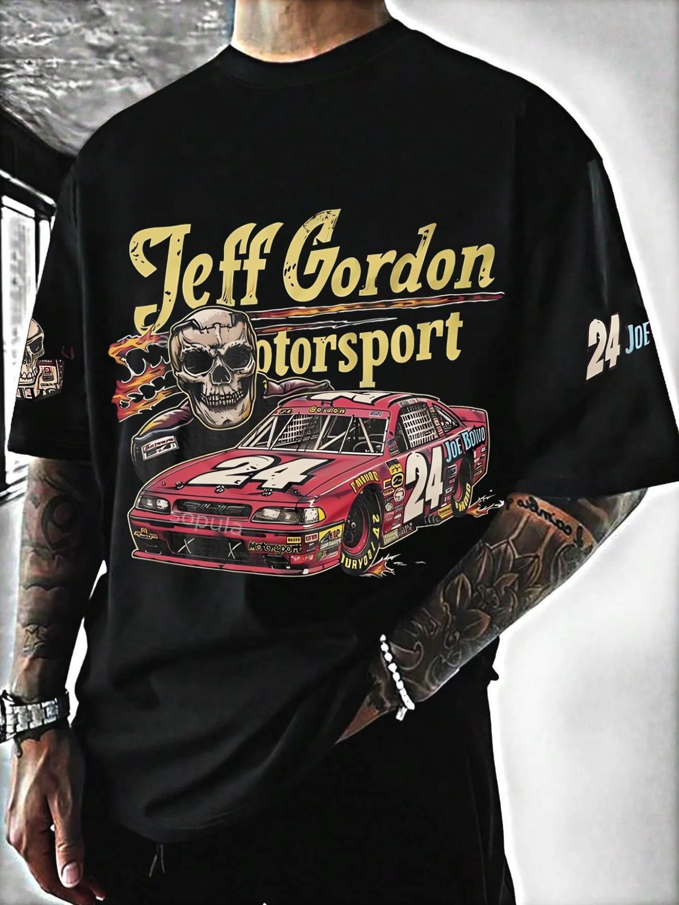 Racing Skull Print T-Shirt, Streetwear Style, Men's & Women's Casual Tee, Five Sizes Available, Versatile Fashion for Various Occasions