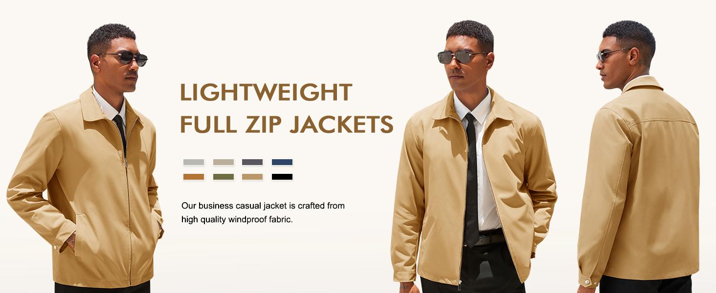 Runcati Mens Lightweight Jackets Full Zip Business Casual Windbreaker Fall Golf Coat Jacket with Pockets