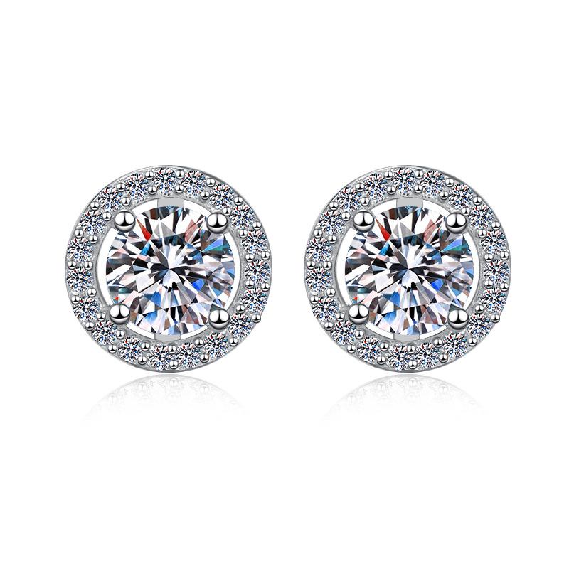 Women's S925 Sterling Silver Electroplated Gold Round-Setting VVS Grade Moissanite Stud Earrings - Unisex Classic Hip-Hop Style, Electroplated Finish, Adult Casual Everyday Wear Artificial Gemstone Jewelry, Choking Hazard Small Parts Note