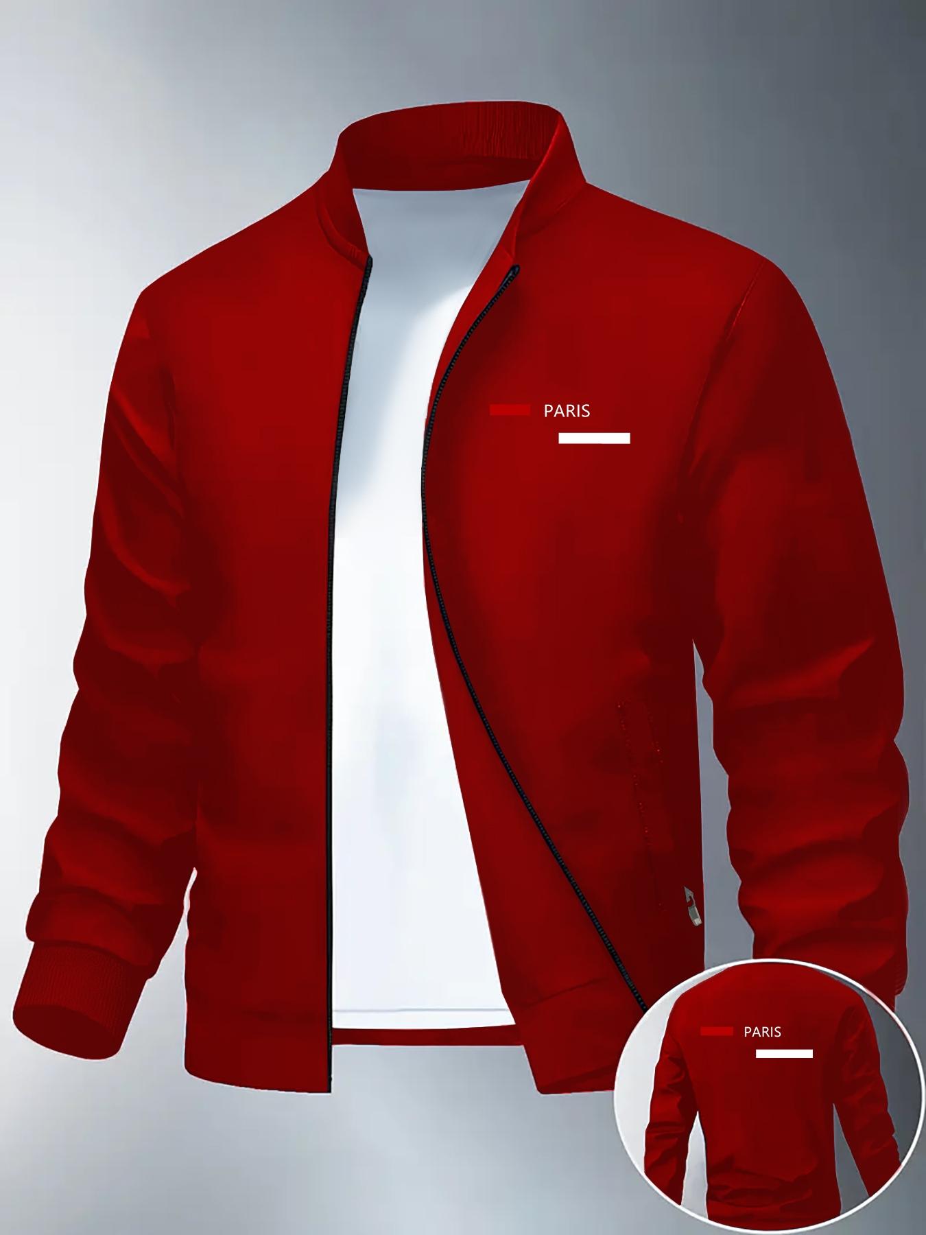 Men's Letter Print Sports Jacket, Casual Street Style, Durable Polyester Fabric, Available in S-Xxl Sizes, Perfect for Fall & Winter, Zipper Sports Coat