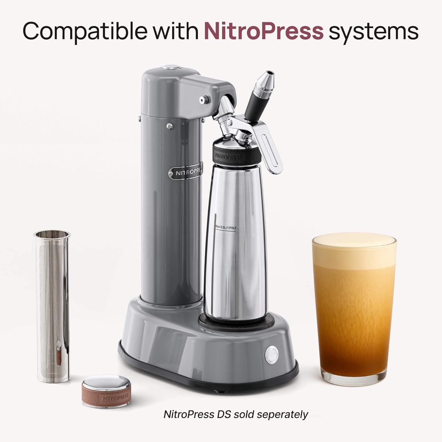 NitroPress Cold Brew Coffee Maker - Stainless Steel Brew Kit for Coffee and with 200 Micron Filter Basket and Storage Cap - for Cold Brew at - for Coffee Lovers NitroPress Cold Brew Coffee Maker - Stainless Steel Brew Kit for Coffee and with 200 Micron Filter Basket and Storage Cap - for Cold Brew at - for Coffee Lovers