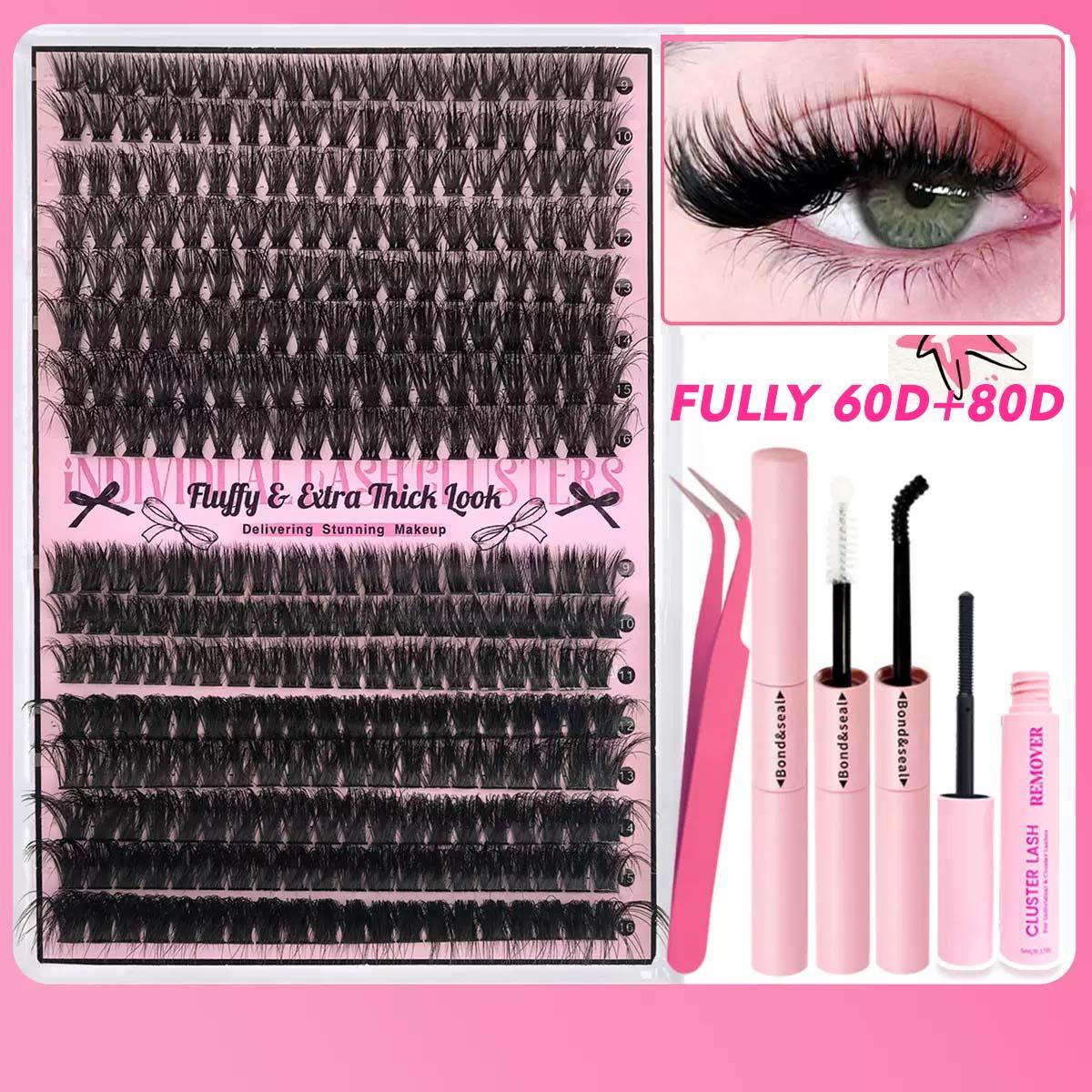Lash Clusters Kit 60D 80D Individual Lashes, D Curl 9-16mm, Thick False Eyelashes, Nature Look, Soft and Lightweight, Easy to Use at Home
