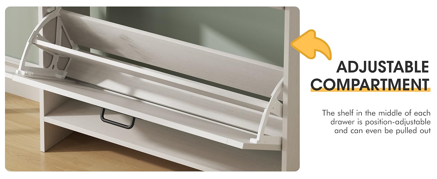 Vabches Shoe Storage Cabinet with 2 Flip Drawers & 2 Drawers,Shoe Cabinet Storage with Legs for Entryway,Freestanding Shoes Organizer Cabinet,Farmhouse Slim Shoe Cabinet