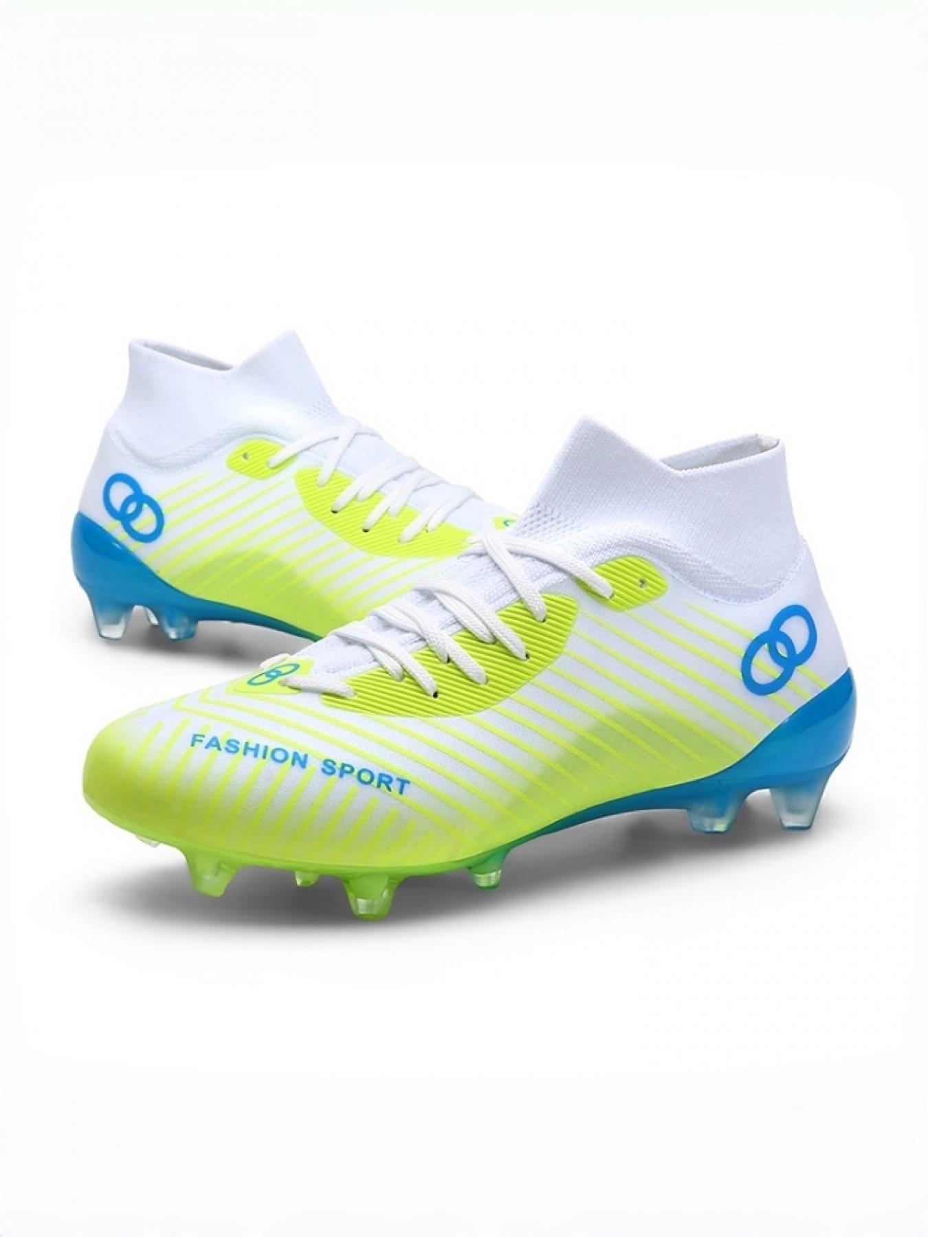 1 Pair Unisex Professional High Top Sock Football Match Shoes Soft Lining Lightweight Breathable Rubber Grip Outsole For Natural Grass