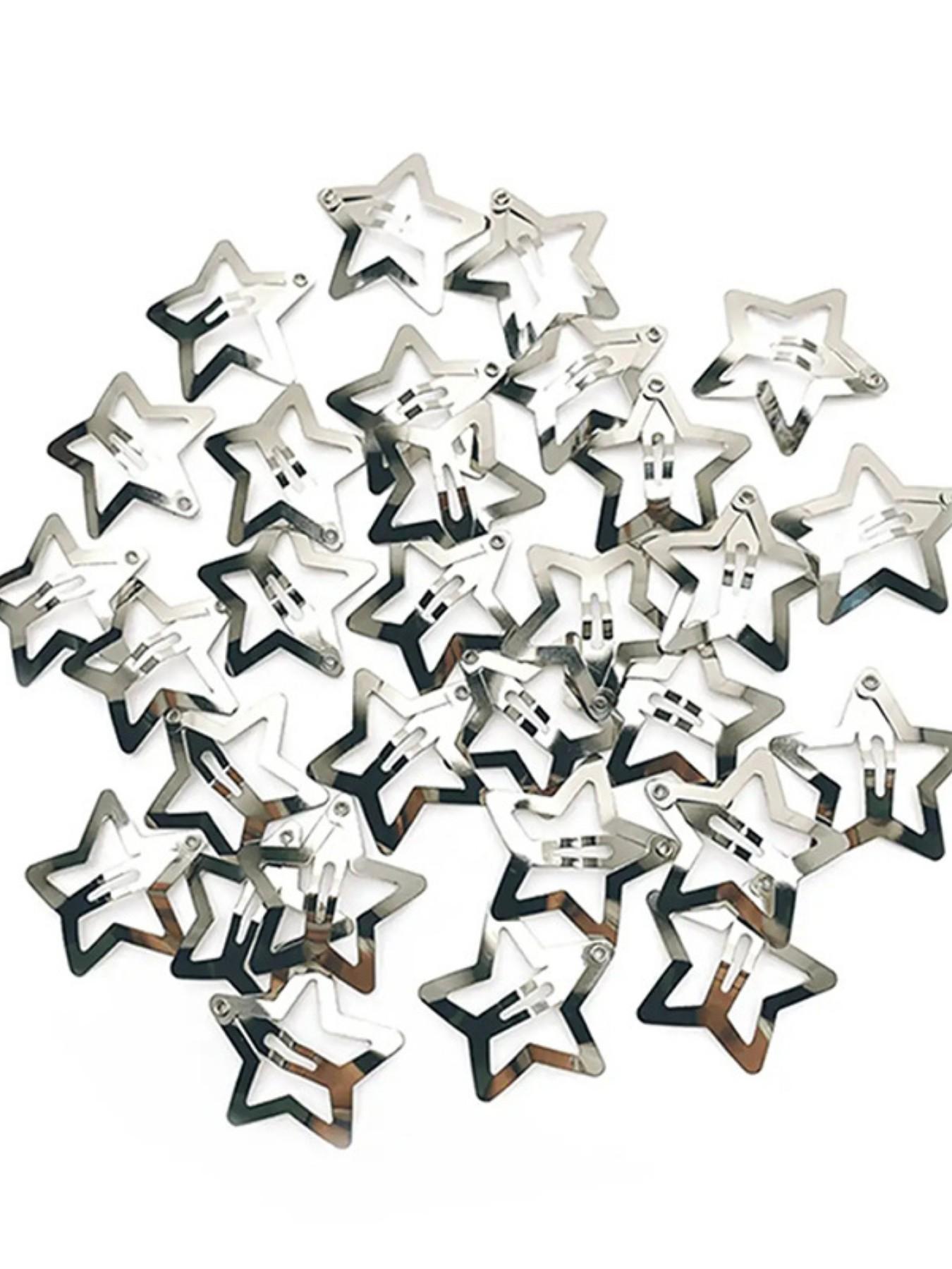 20pcs Silver Color Star Metal Hair Clips, Fashion Sweet and Spicy Style, Girlish Hair Accessories, Casual All-Season Hair Clips