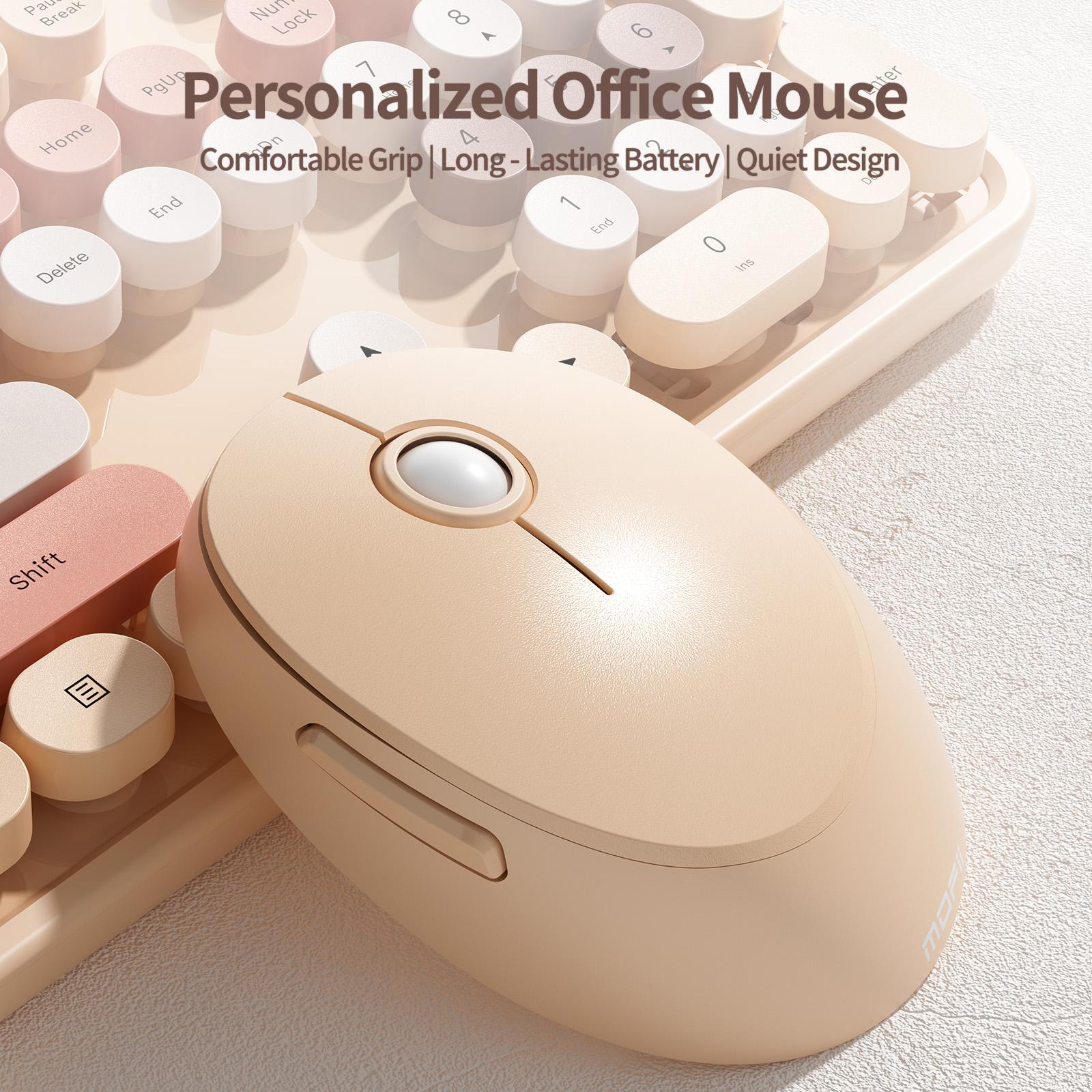 MOFii 1 Set Wireless Keyboard and Mouse Combo, Milk Tea Color Retro Round Keys, 2.4G Plug and Play Office Keyboard Mouse, Compatible with Laptop & Desktop, US Qwerty (Battery Not Included)