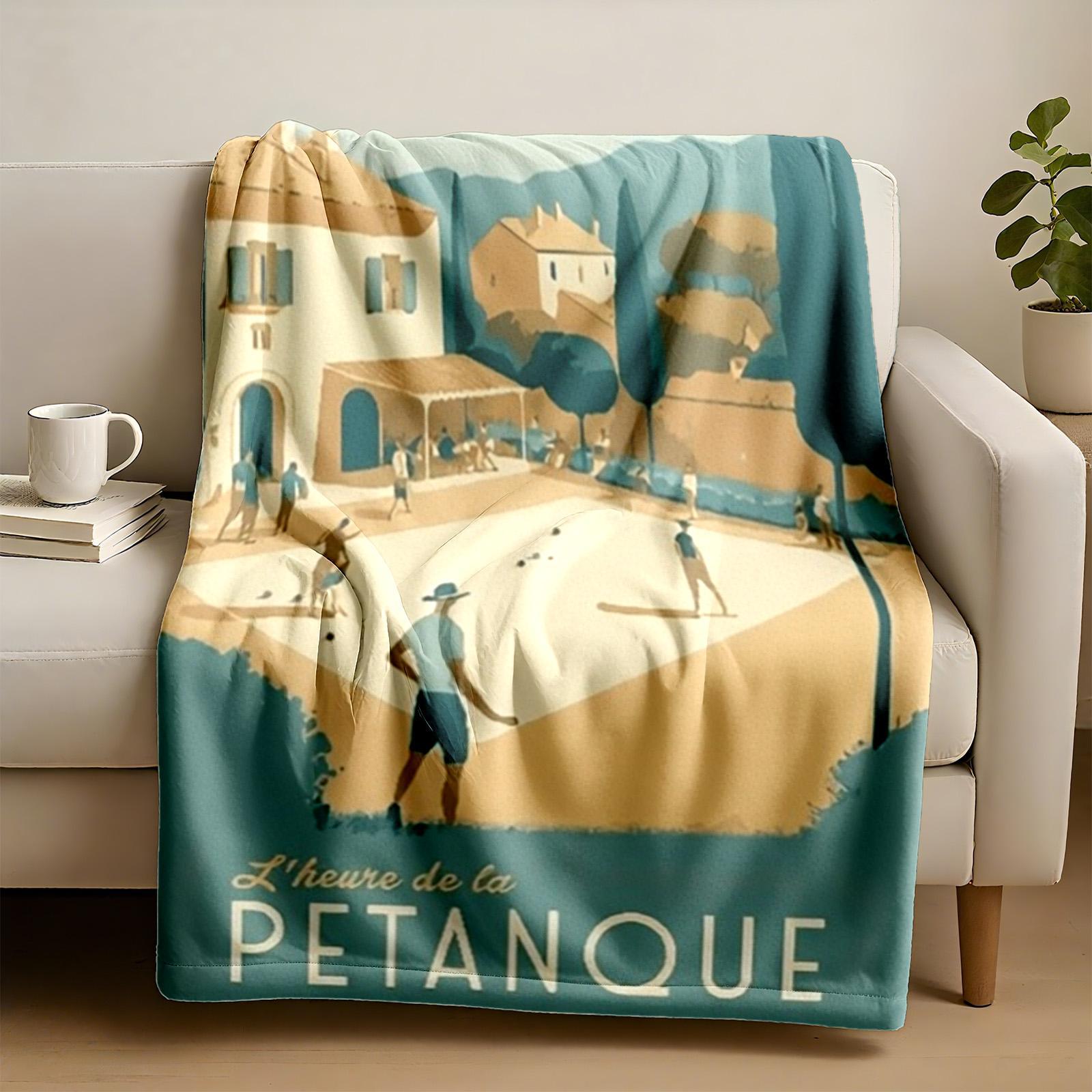 1 piece Provence countryside pet circle ball sports scene themed flannel blanket - Flannel blanket with modern design, suitable for sofas and beds, all-season use, super soft and comfortable, digitally printed pattern, 100% polyester material