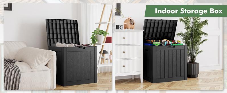 31 Gallon Outdoor Storage Box, Waterproof Deck Box with Lockable Lid, All-Weather Resin Patio Storage for Garden, Yard, Porch & Poolside-Christmas Gifts.