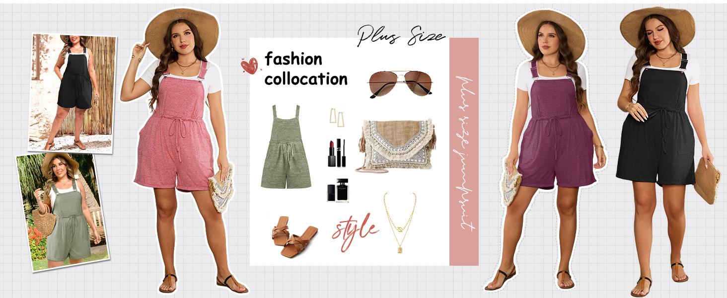 Chulianyouhuo 2026 Women's Plus Size Jumpsuit Overalls Strappy High Waist Short Romper with Pockets Casual Sleeveless Fitted Summer Beach Wear Womenswear