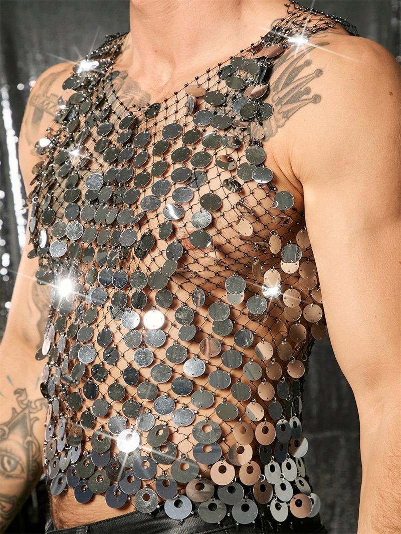 Mens Sparkly Mesh Tank Top Rhinestone See Through Clubwear Sexy Hollow Out Party Outfit Festival Stage Fashion Statement Mens Sparkly Mesh Tank Top Rhinestone See Through Clubwear Sexy Hollow Out Party Outfit Festival Stage Fashion Statement