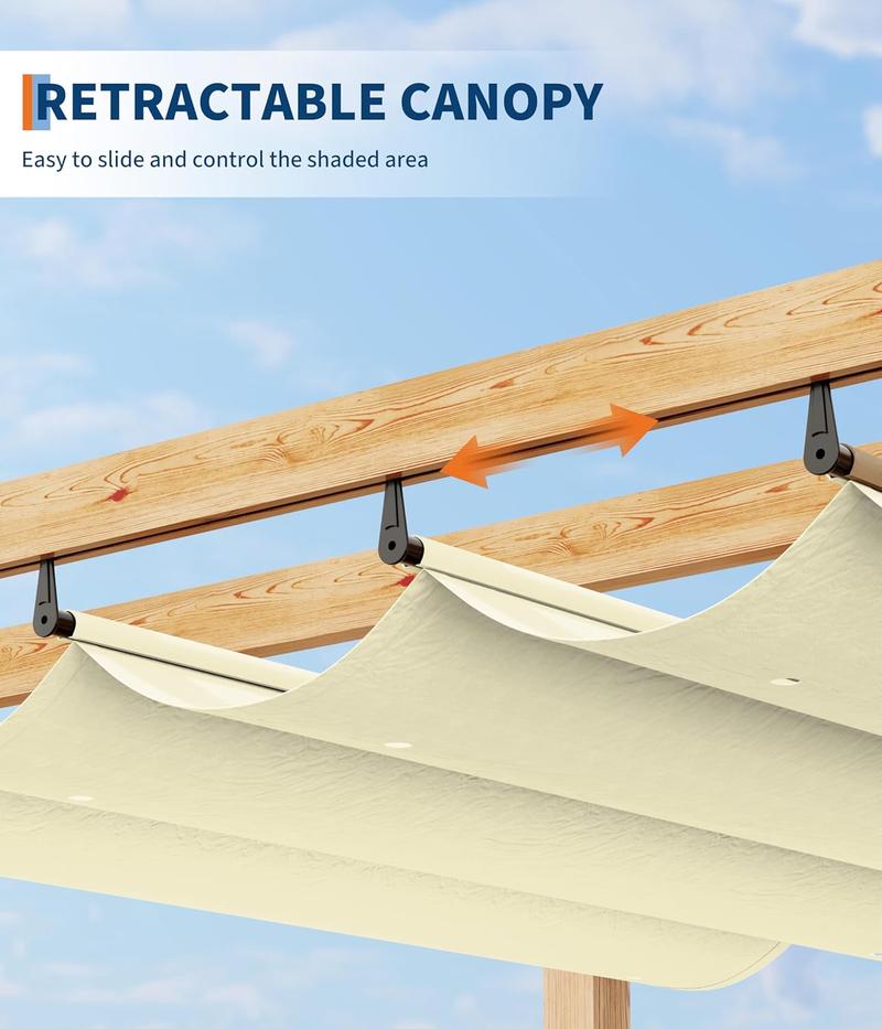 10X10 FT / 10X13 FT Wood-Grain Aluminum Pergola Outdoor Pergola with Retractable Canopy Sun Shade Shelter for Garden, Patio, Backyard, Deck