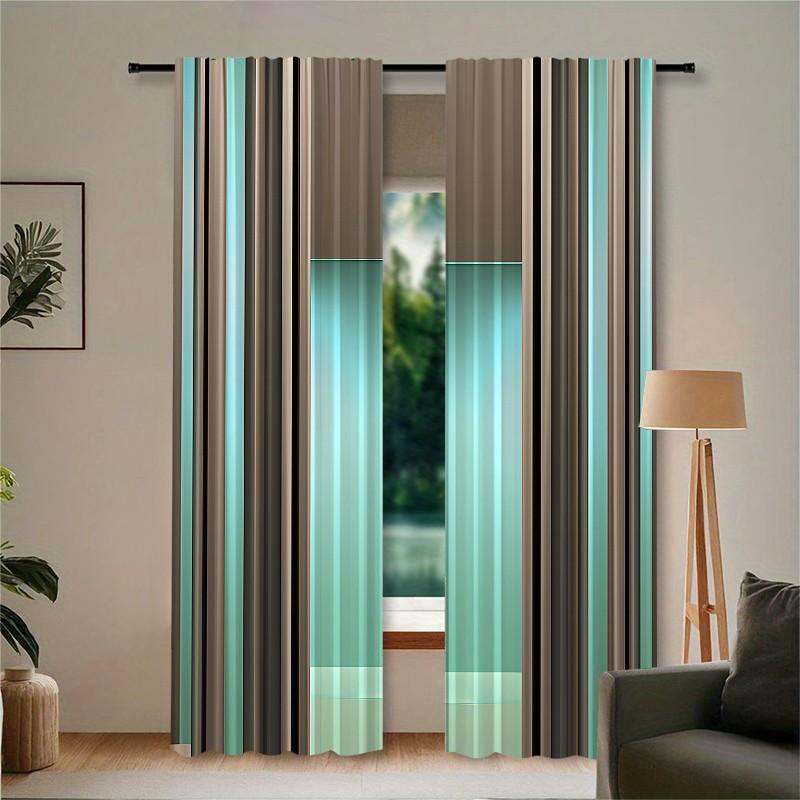 2 pieces of Mordani color-matching geometric patchwork printed curtains, made of polyester with semi-transparent texture, machine washable, suitable for bedrooms, living rooms and home decoration curtains.