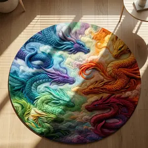 Rainbow Dragon Dance Stylish and creative printed round rug, hallway/balcony rug, bathroom/entrance doormat, home décor, living room/bedside rug, Halloween/Christmas/birthday gift.