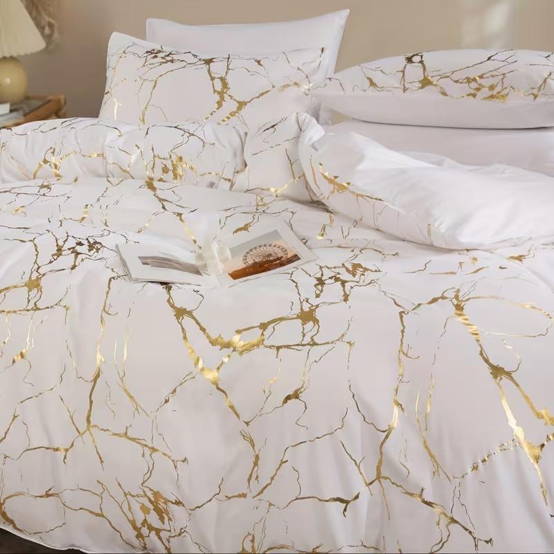 3pcs Classic Gold Texture Digital Print Modern Bedding Set (1 Sheet + 2 Pillowcases), Soft Comfortable Fabric, Suitable for Bedroom & Hotel Dorm