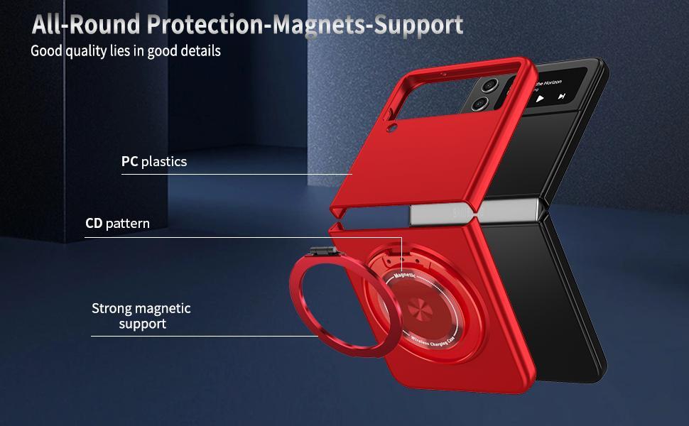 for Samsung Galaxy Z Flip 7，Rotate Ring Magnetic Protection Shockproof Cover Case，Foldable Slim Case Compatible with Samsung Galaxy Z Flip 7 (Black)