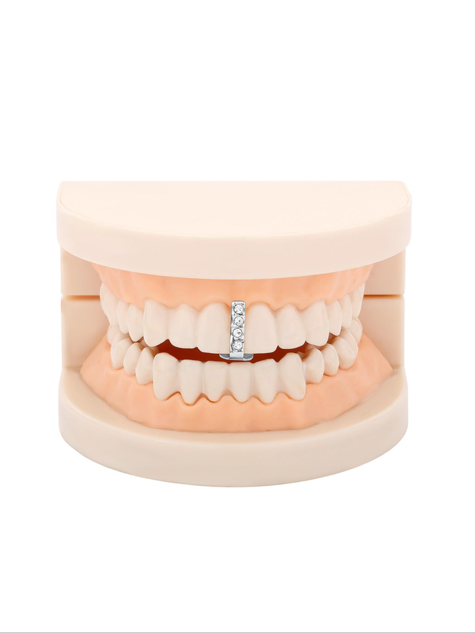 Single Tooth Bar Grillz, Daily Streetwear Sparkling Diamond Gold Teeth Hip Hop Versatile Cross-Border Accessory