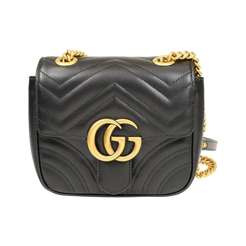 Gucci Marmont Distressed Leather Crossbody Bag for Women with Double G Logo and Quilted Design in Black