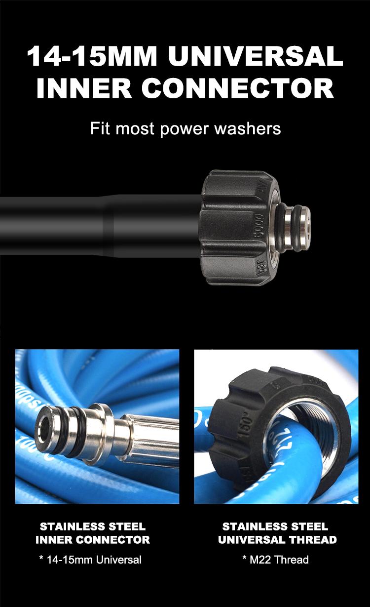 15M/50FT High Pressure Washer Hose Anti-Kink, Blue/Purple 4400 PSI Flexible Kink Resistant Power Washer Hose Replacement, 1/4" Quick Connect Pressure Hose Extension, Compatible with M22 Fittings