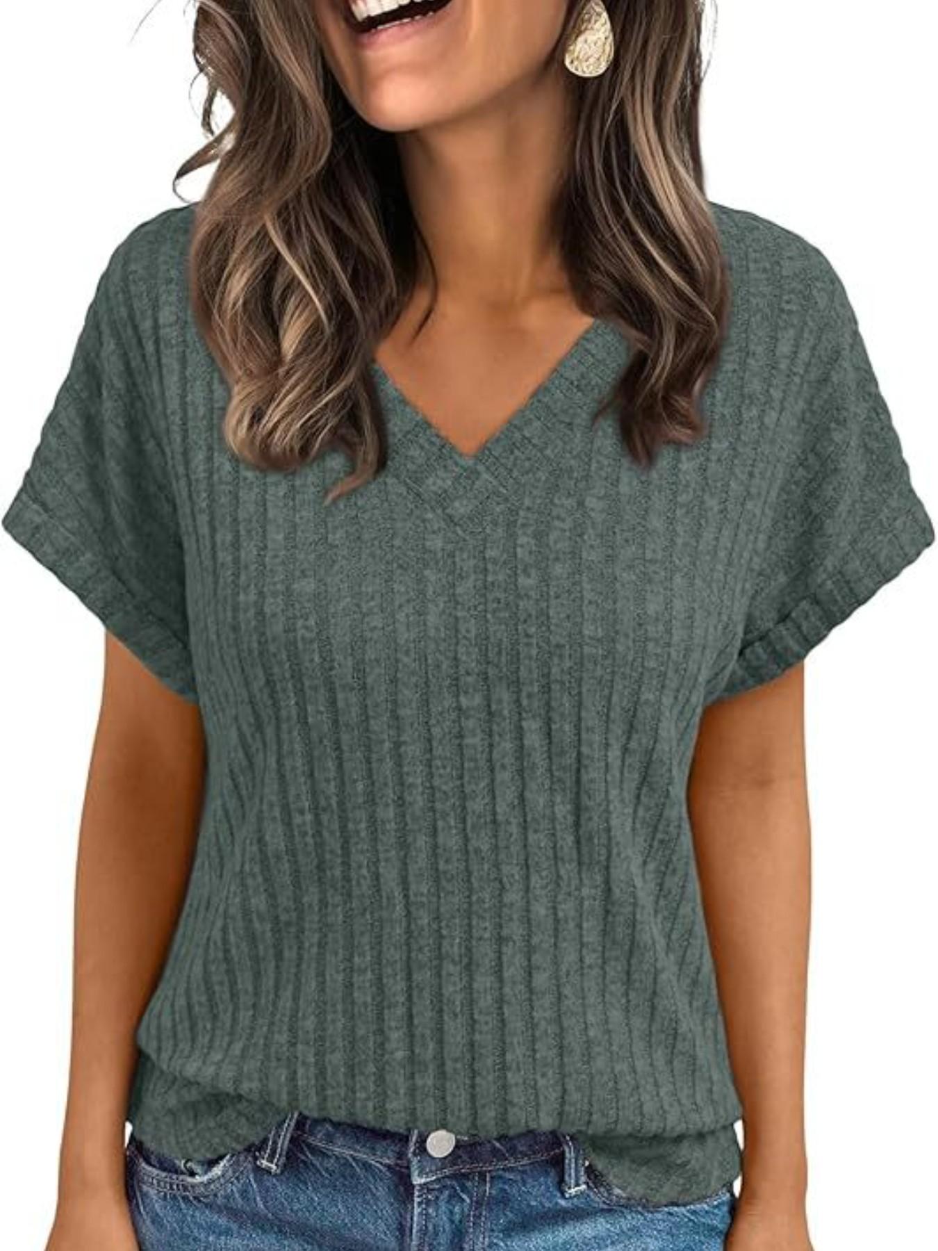 Women's Summer Short Sleeve V-Neck Basic T-Shirt, Casual Pullover Top, European and American Style, Cross-Border Fashion Apparel