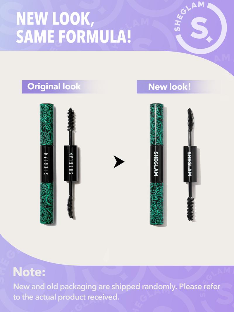 SHEGLAM All-In-One Volume & Length Mascara 2 In 1 Waterproof Volumizing Dual-Ended Brush Lengthening Curling Thick Lash Lifting Long Lasting Mascara Eye