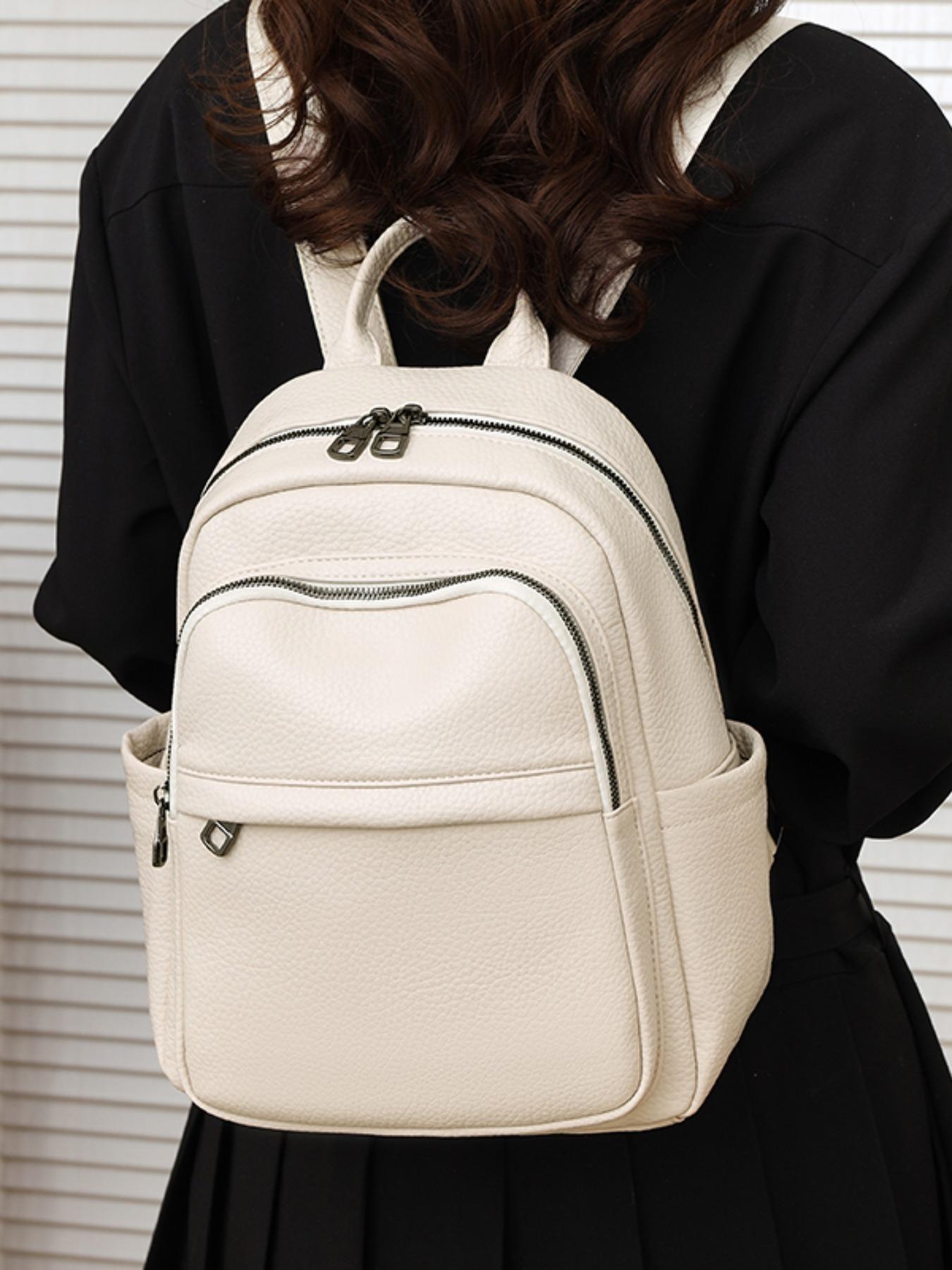 Women's Simple Solid Color Backpack, Multifunctional Travel Bag, Soft Leather Shoulder Bag, Fashionable Casual Bookbag