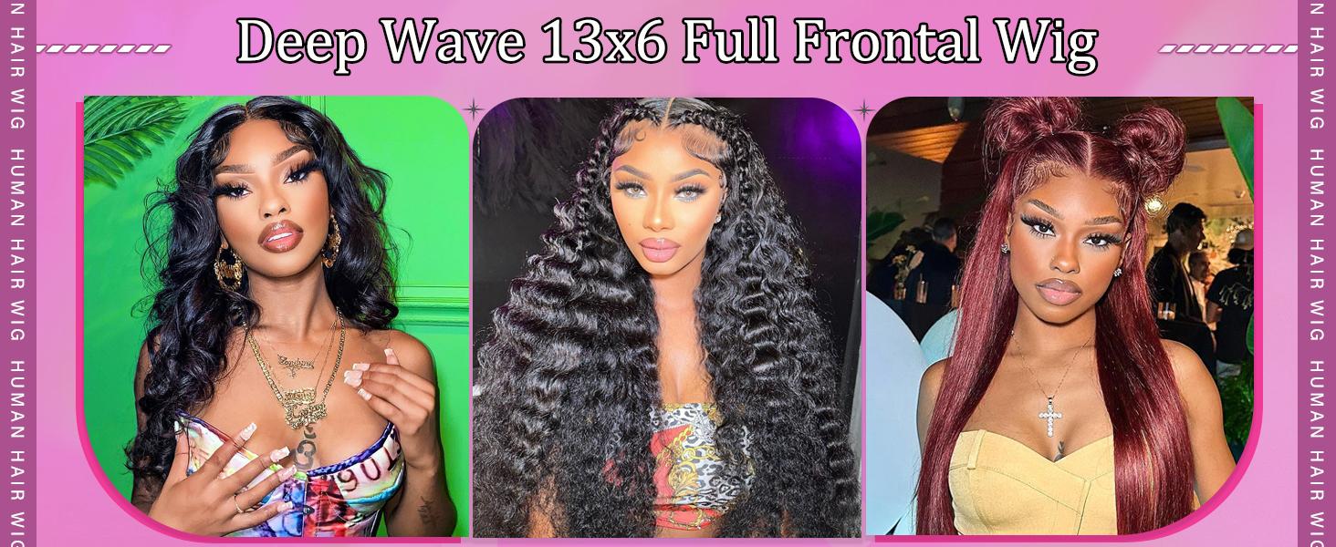 Deep Wave Lace Front Wigs Human Hair 200 Density 13x6 HD Lace Frontal Wigs Human Hair Pre Plucked Deep Curly Glueless Wigs Human Hair for Women Natural Black