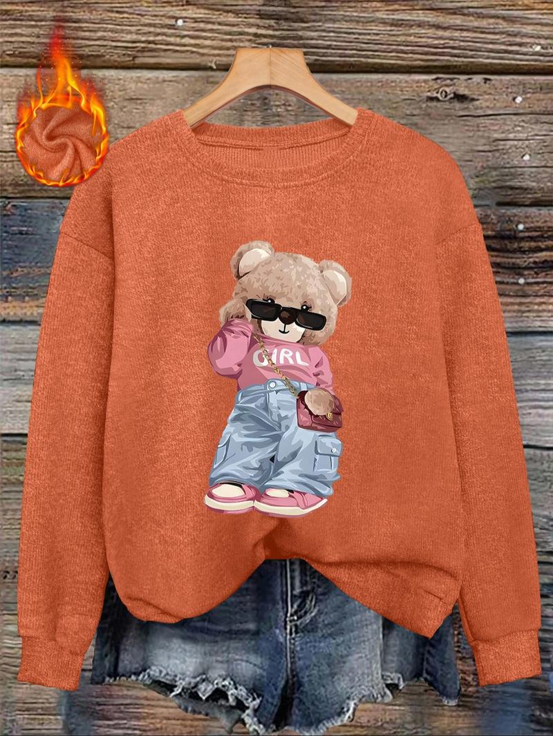 [Autumn and Winter] Women's casual and fashionable round neck faux sweater top, animal pattern, bear print comfortable round neck faux sweater top, suitable for autumn and winter season