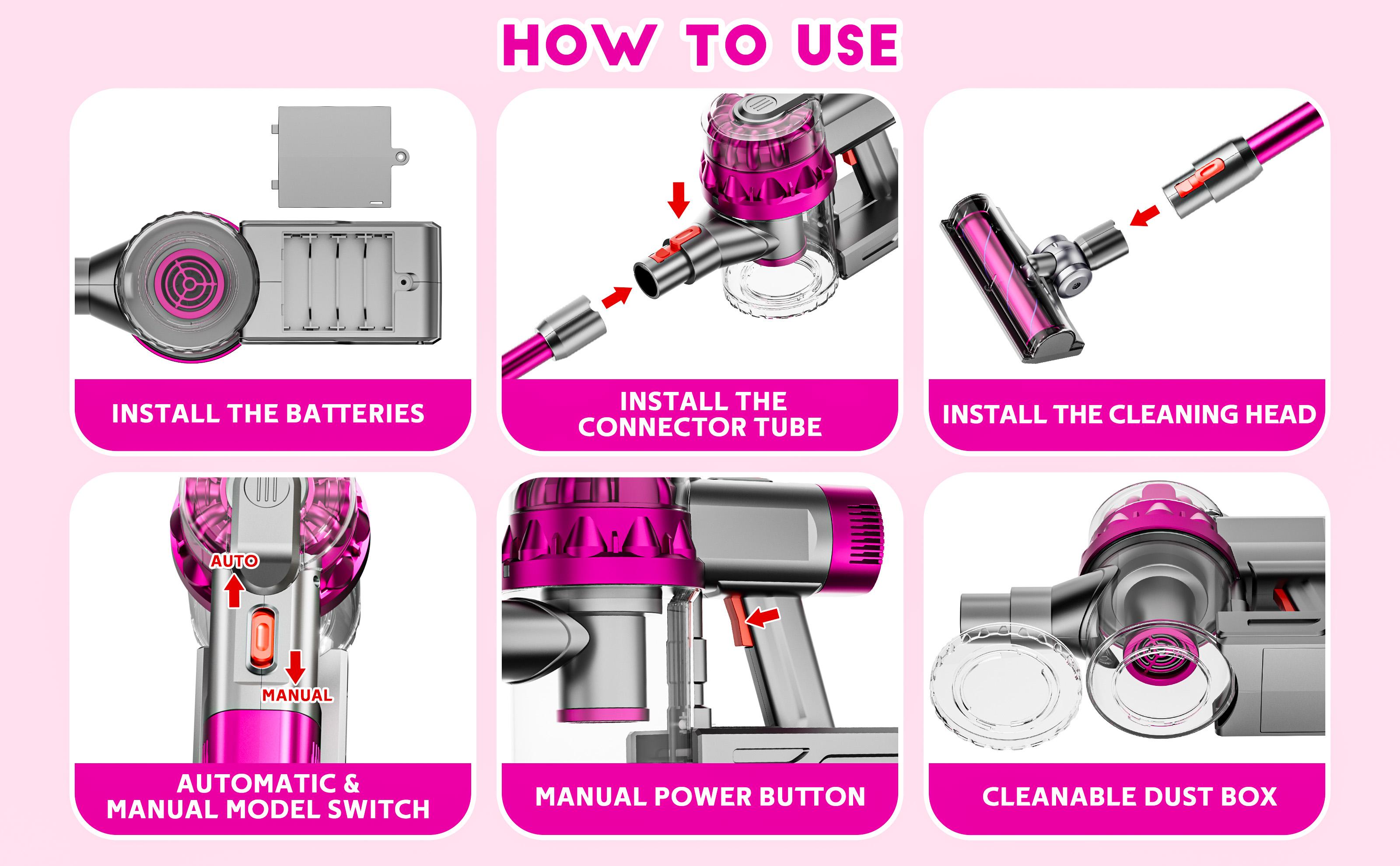 4-in-1 Kids Toy Vacuum That Really Works, Toddler Pretend Play Cleaning Set with Real Suction, Kids Christmas Gifts Warm Up for Holiday, Toys Working Cleaner Birthday Idea for 3 4 5 + Year Toddler