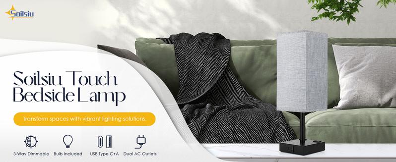 Bedside Lamp with USB Ports - Touch Control Table Lamp for Bedroom with USB C+A Charging Ports & AC Outlets, 3 Way Dimmable Nightstand Light for Living Room (LED Bulb Included) Bedside Lamp with USB Ports - Touch Control Table Lamp for Bedroom with USB C+A Charging Ports & AC Outlets, 3 Way Dimmable Nightstand Light for Living Room (LED Bulb Included)