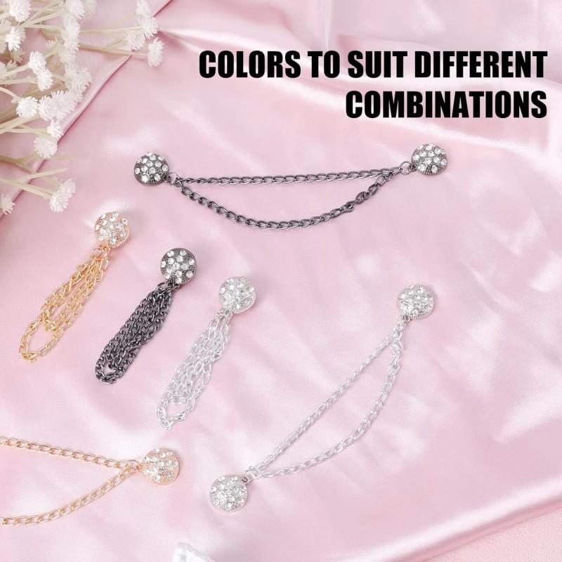 6PCS Magnetic Clothing Clips, Multi-Function Magnetic Clothing Clips, Pinless Strong Hijab Magnets with Long Chain, Magnetic Clothing Shawl Clips Clothing Accessories for Women Girls