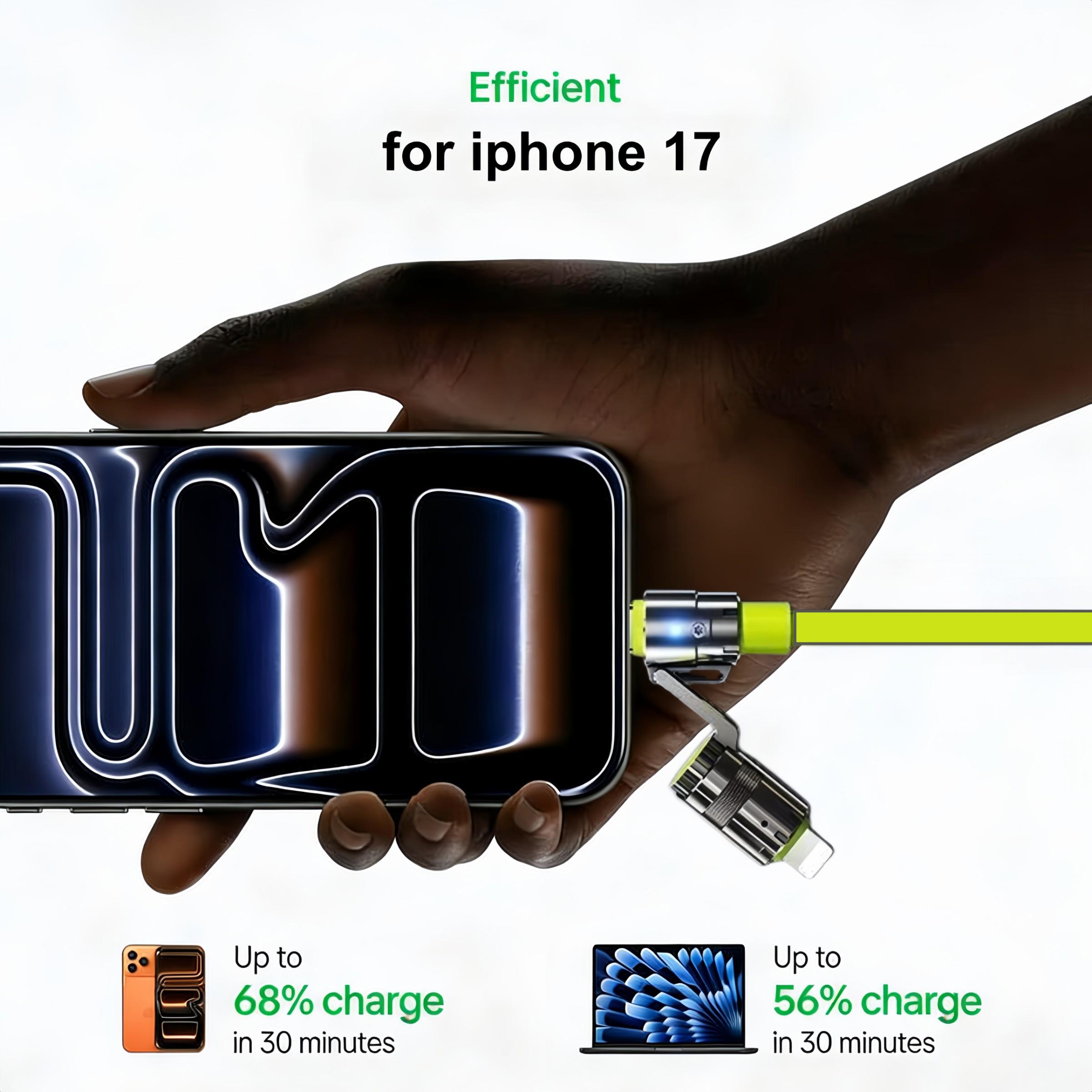 Car Accessories 4-In-1 Multi USB Charger Cable, Supports USB A, Type C, Lightning, 240w Fast Charging, Compatible with iPhone 16/15, iPad Pro, Samsung, Laptops